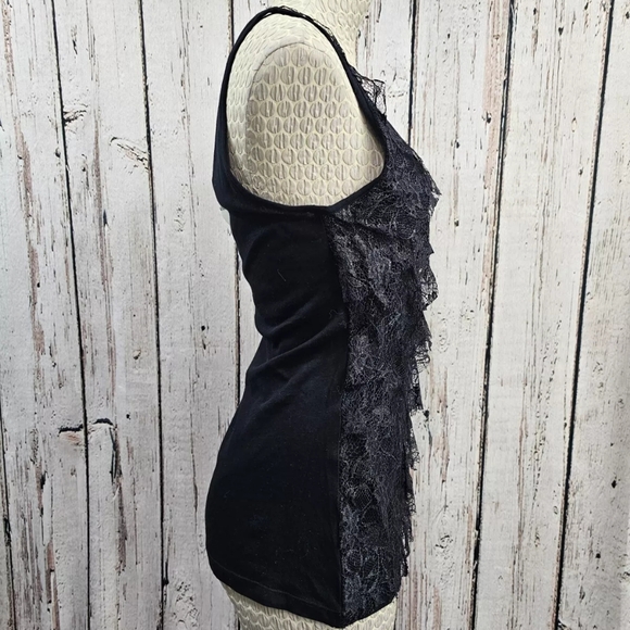 Women's Medium Express Black & Metallic Ruffle Tank Top Blouse Shirt NEW - Picture 2 of 8